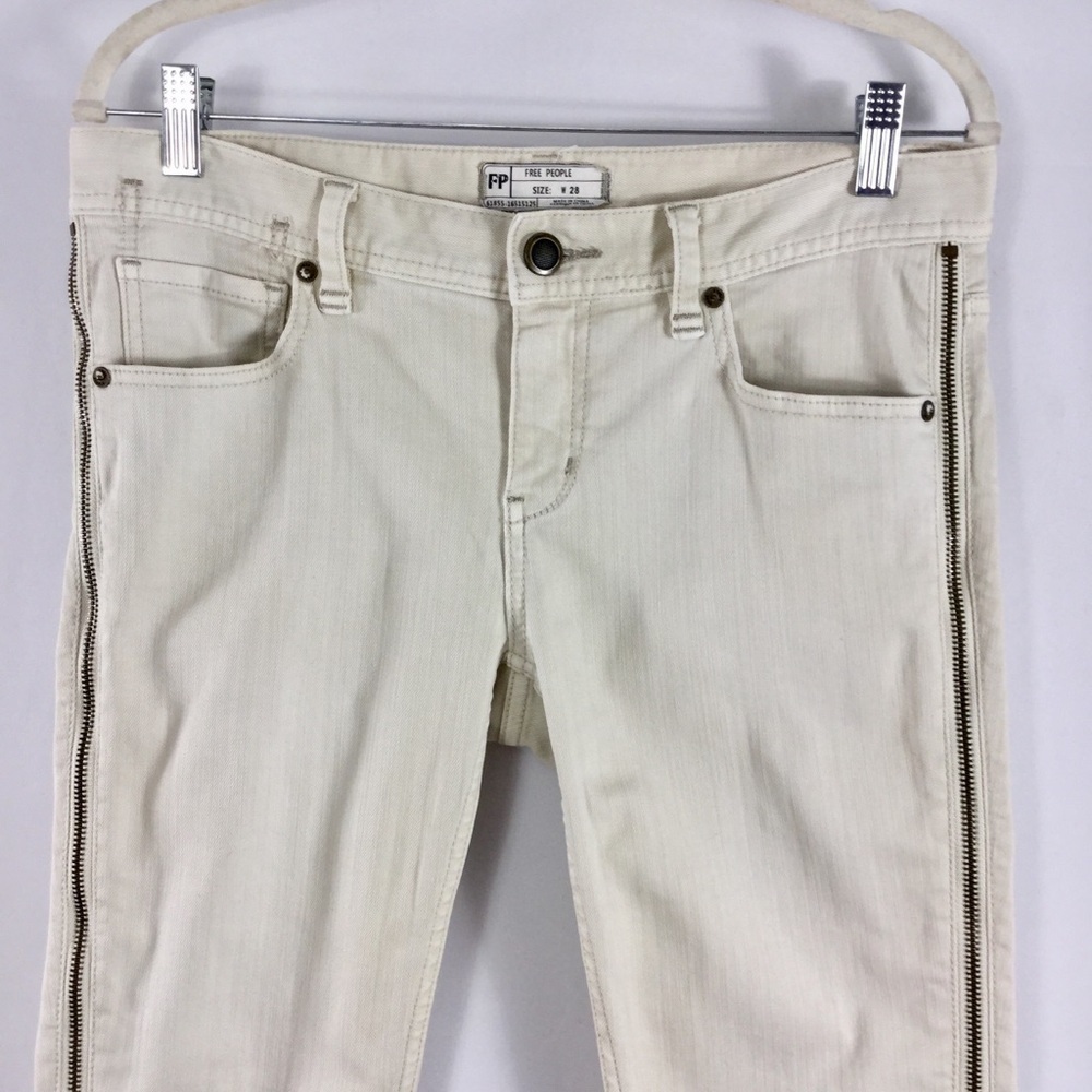 Free People Levon Zipper Skinny Bone Denim Jeans Size 28 - Picture 5 of 15